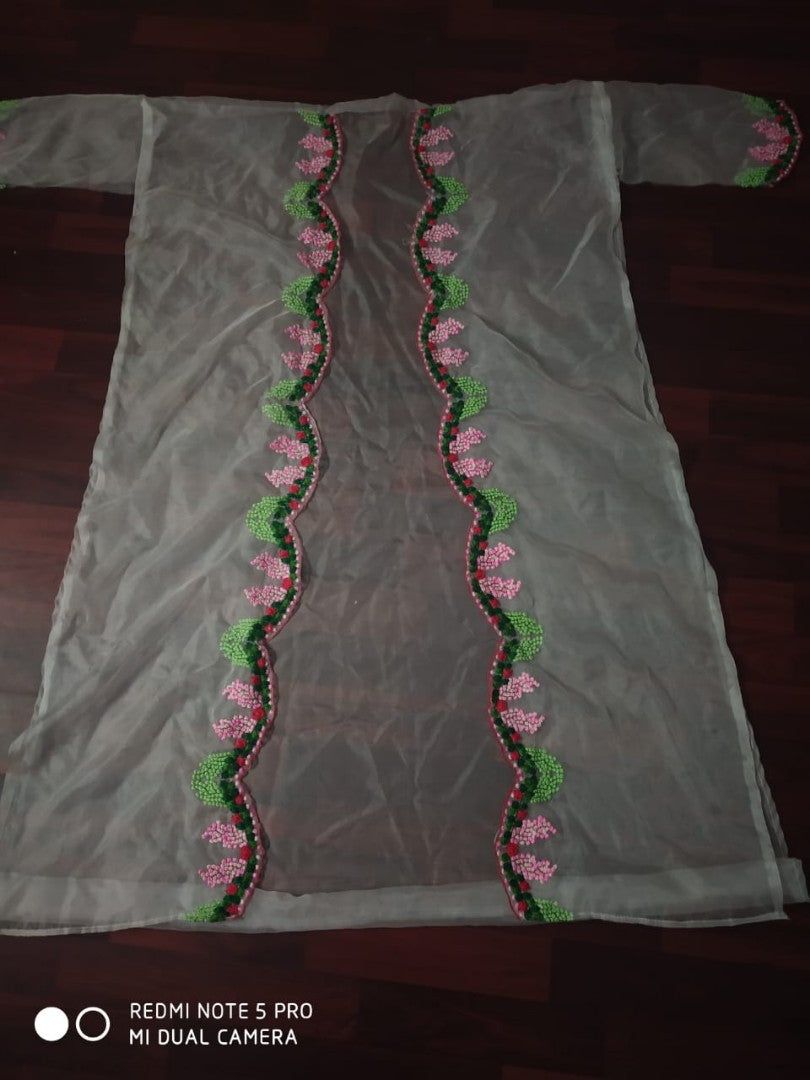 Blue japan crap plain gown with multi thread work shrug