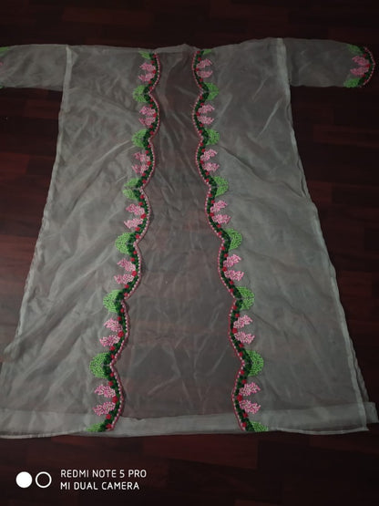 Blue japan crap plain gown with multi thread work shrug