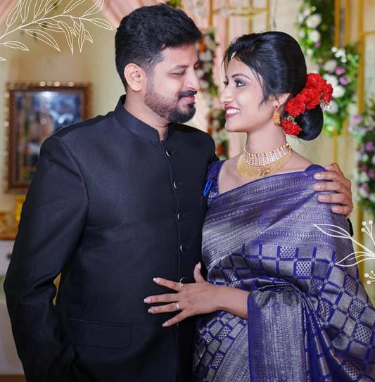 Blue kanchipuran kota silk jacquard pattern work saree