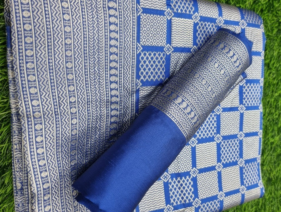 Blue kanchipuran kota silk jacquard pattern work saree