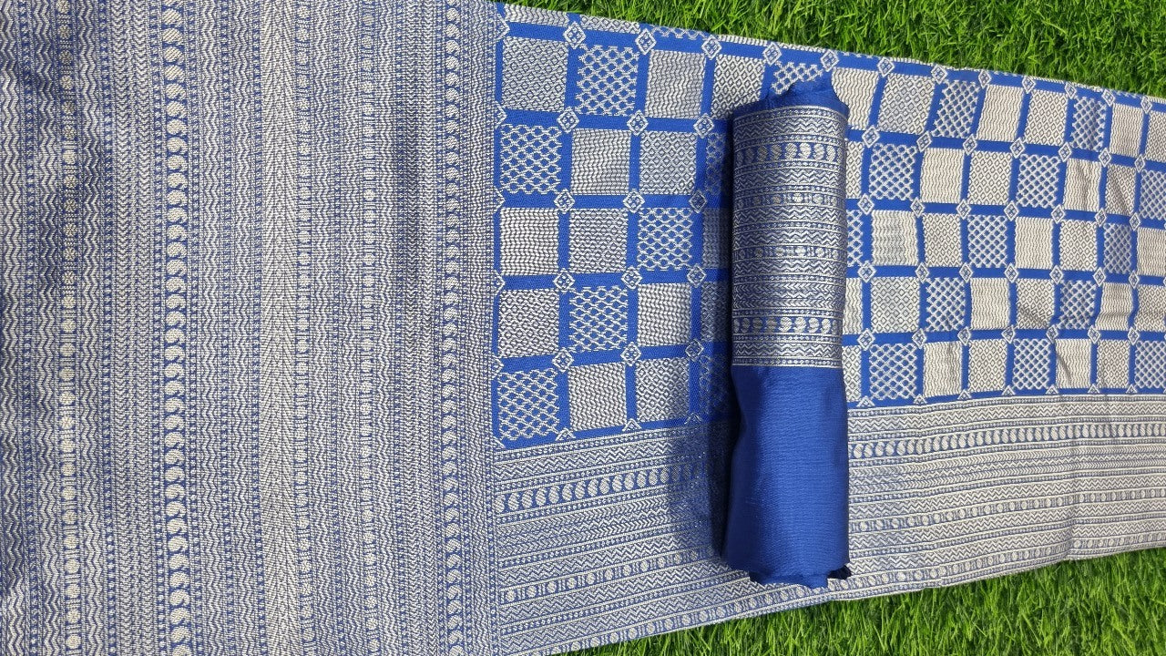 Blue kanchipuran kota silk jacquard pattern work saree