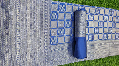 Blue kanchipuran kota silk jacquard pattern work saree