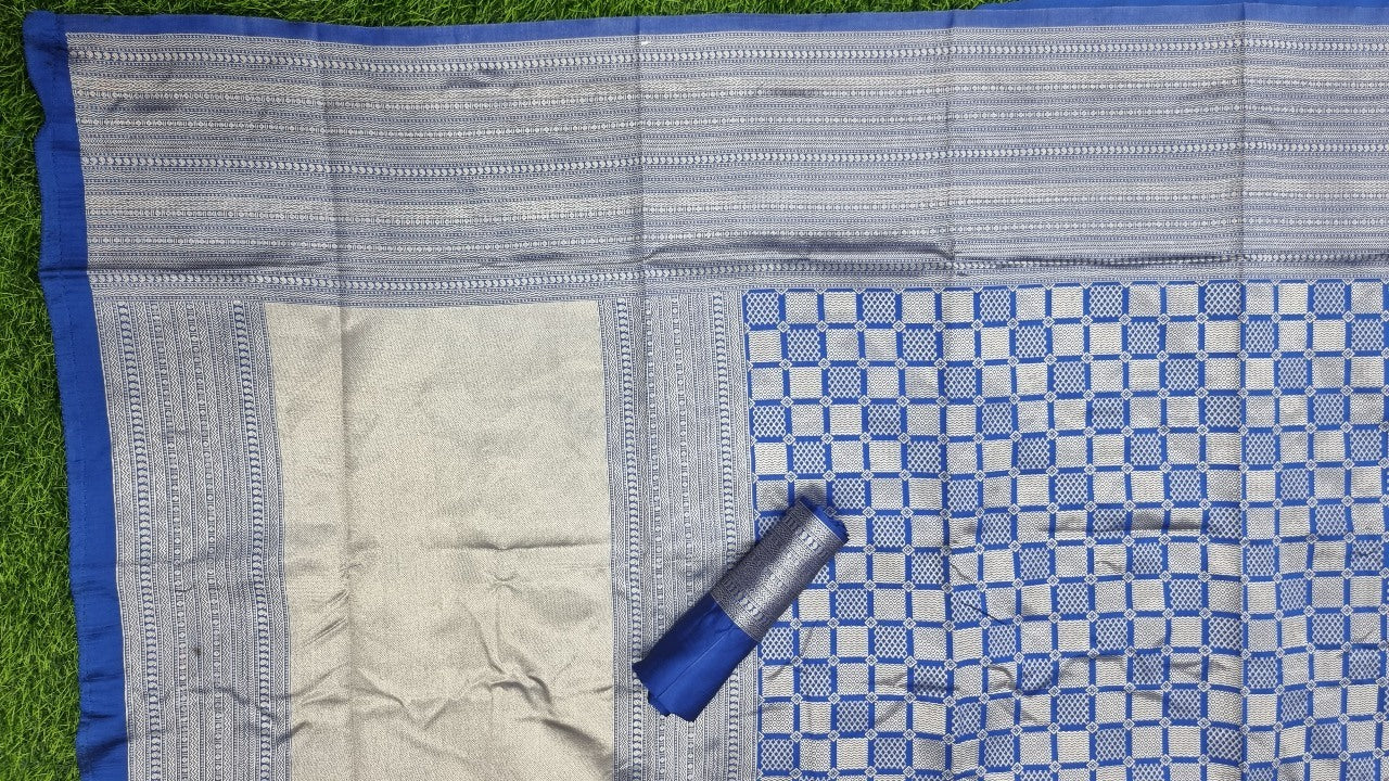 Blue kanchipuran kota silk jacquard pattern work saree