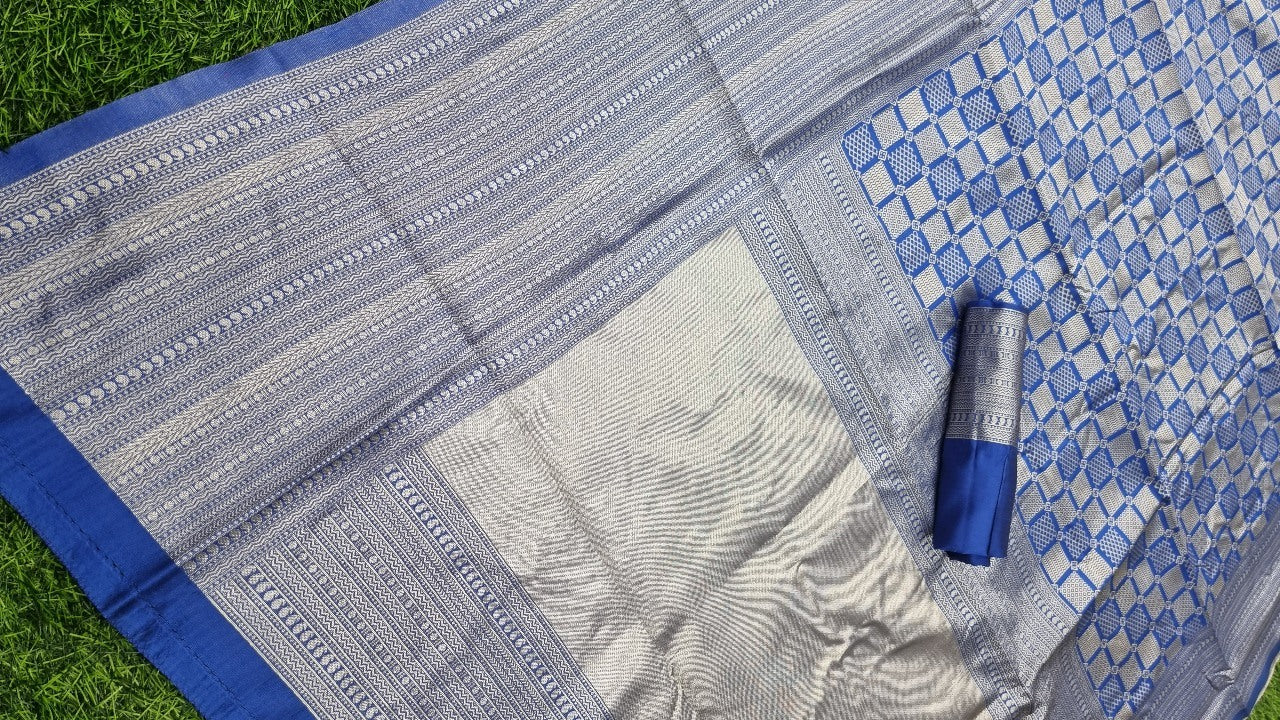 Blue kanchipuran kota silk jacquard pattern work saree