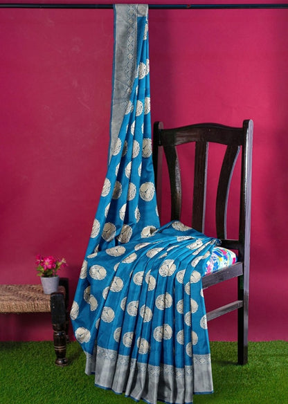 Blue kanjiwaram silk jacquard weaving work saree