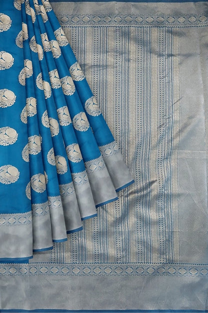 Blue kanjiwaram silk jacquard weaving work saree