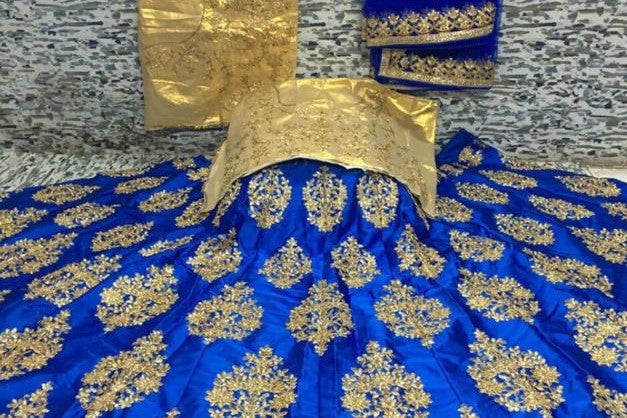 Blue malai satin heavy embroidered designer wedding lehenga
