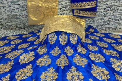 Blue malai satin heavy embroidered designer wedding lehenga