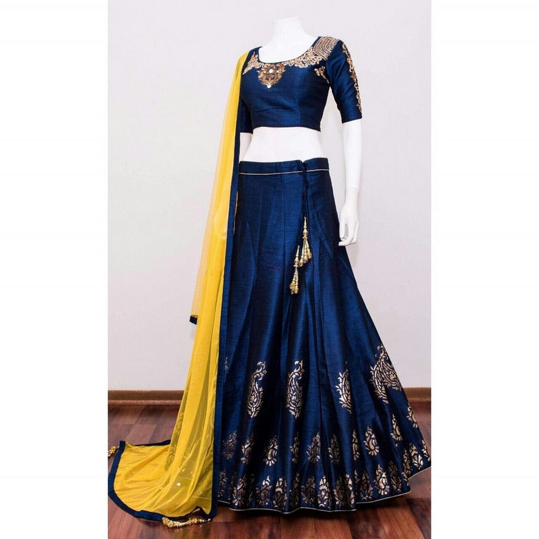 Blue malbari silk embroidered ceremonial lehenga