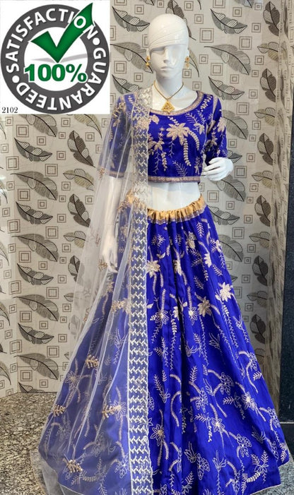 Blue malbari silk heavy embroidered designer wedding lehenga