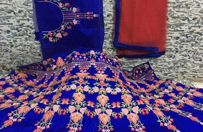 Blue malberry silk designer embroidered threadwork partywear lehenga