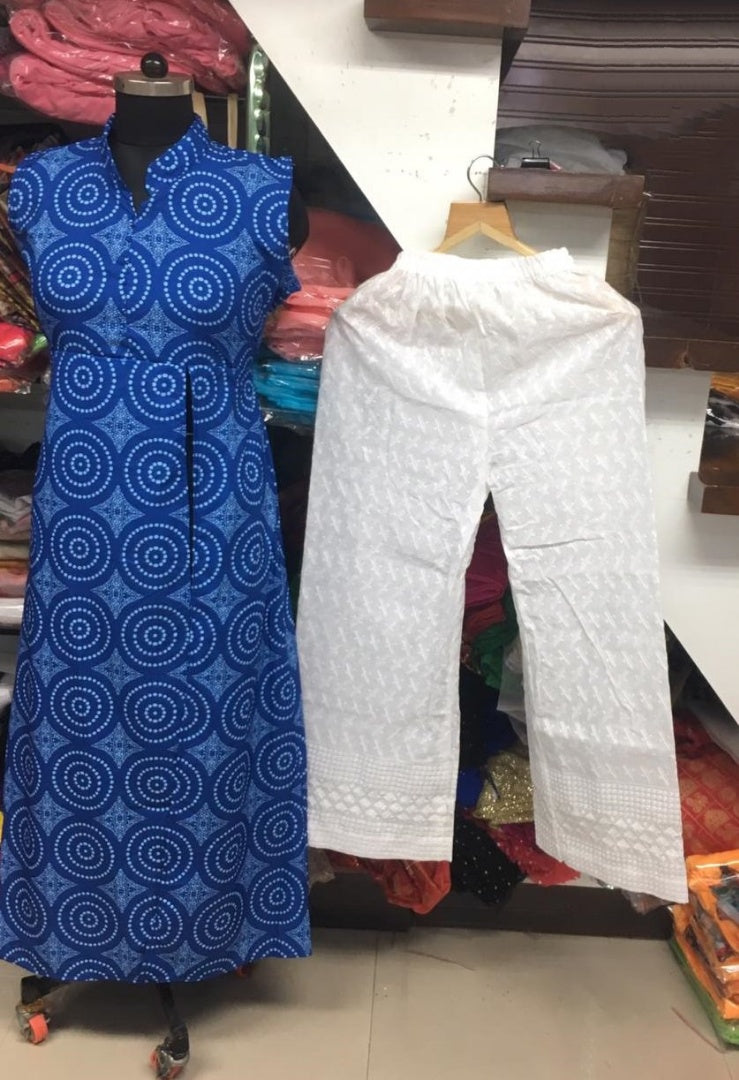 blue masleen cotton digital printed plazzo kurti