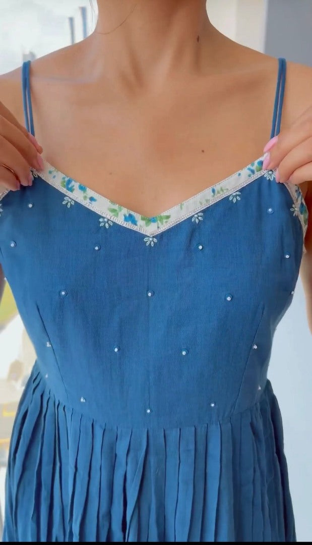 Blue maslin cotton plain anarkali suit