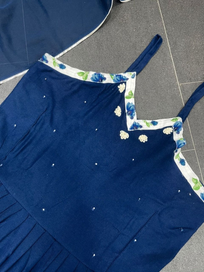 Blue maslin cotton plain anarkali suit