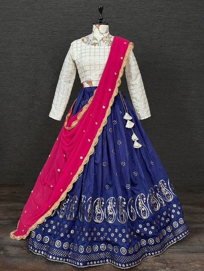 Blue mono banglory sequin embroidery ceremonial lehenga choli