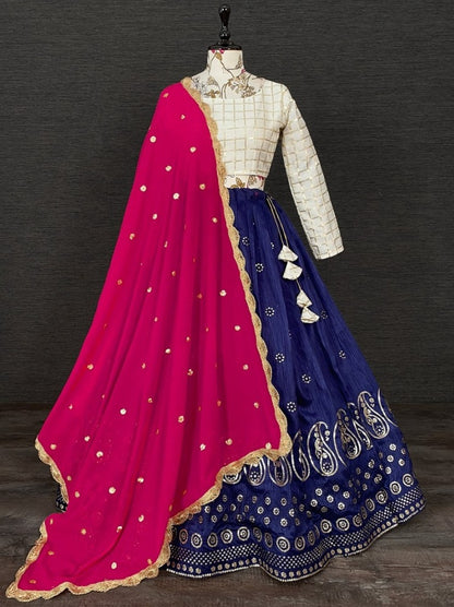 Blue mono banglory sequin embroidery ceremonial lehenga choli