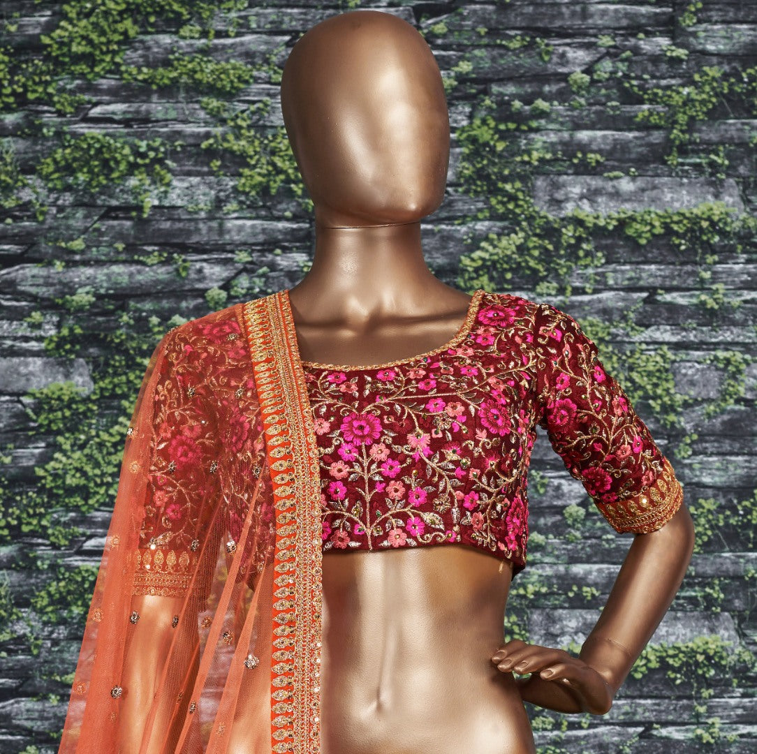 Blue mulbury silk heavy embroidered bridal lehenga choli