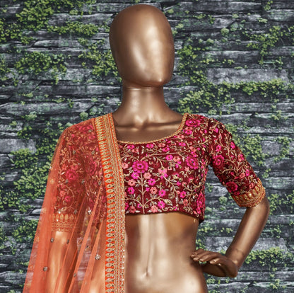 Blue mulbury silk heavy embroidered bridal lehenga choli