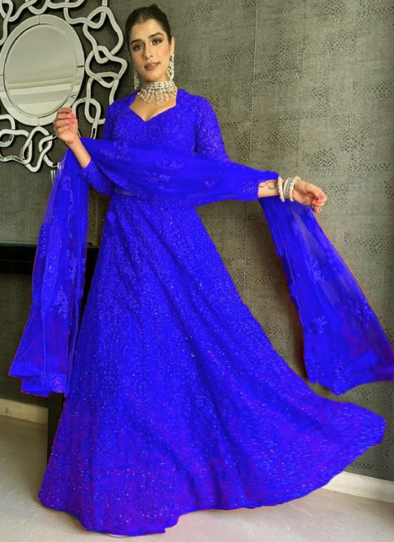 Blue net coding heavy dori work wedding lehenga choli