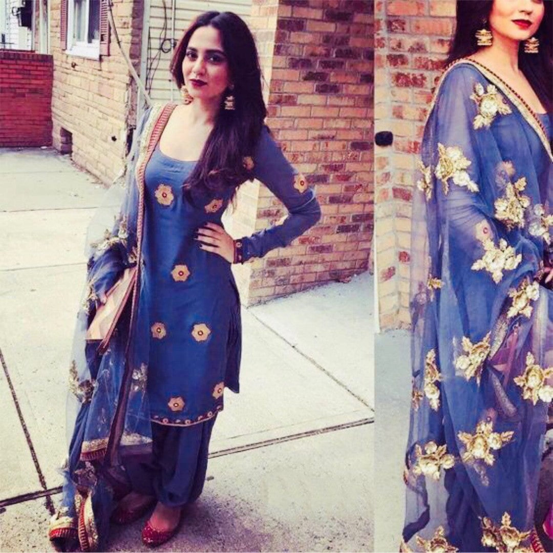 blue noora silk beautiful embroidered salwar suit
