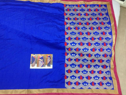 Blue nylone silk heavy embroidered pallu partywear saree