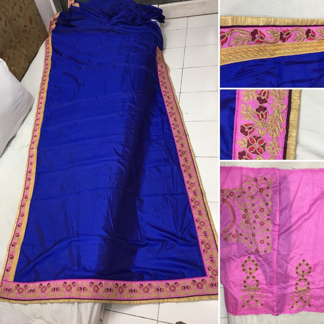 Blue paper silk fancy embroidered wedding saree