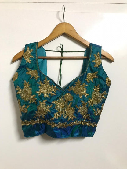 Blue paper silk indowestern saree with koti