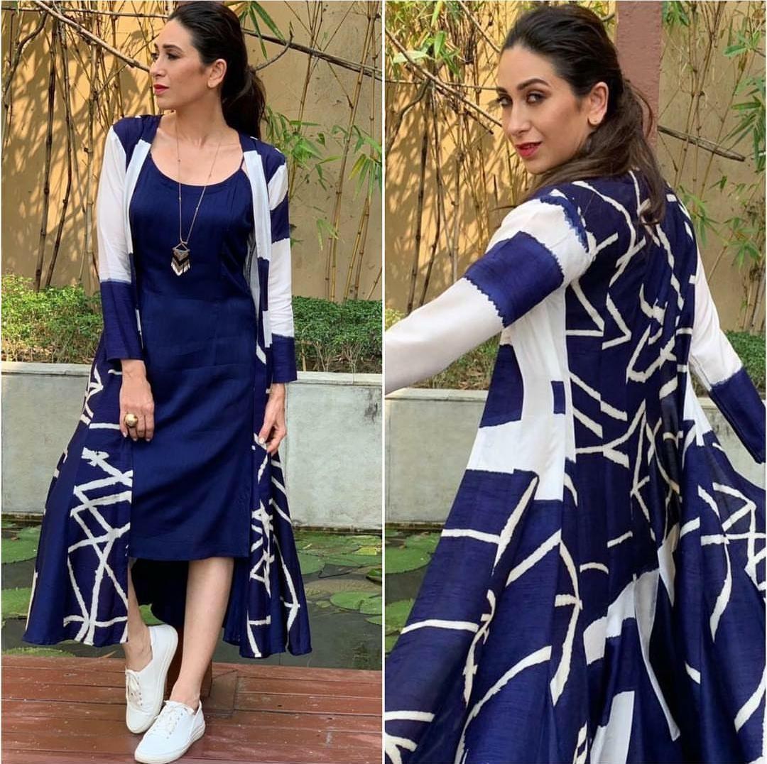 blue paper silk stylist kurti with shrug