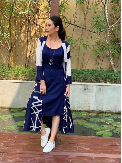 blue paper silk stylist kurti with shrug
