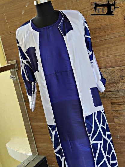 blue paper silk stylist kurti with shrug