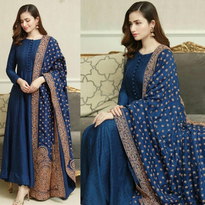 Blue phantom plain button work gown