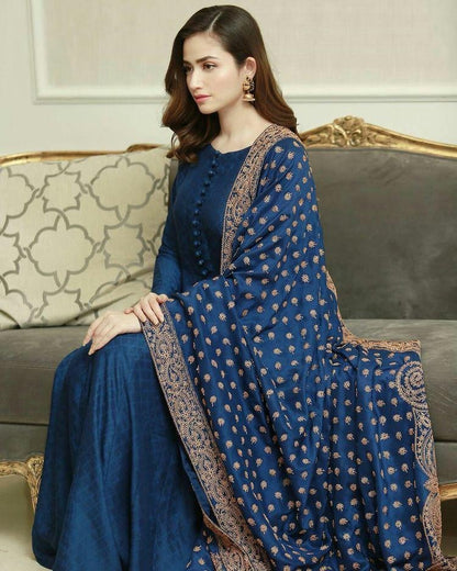 Blue phantom plain button work gown