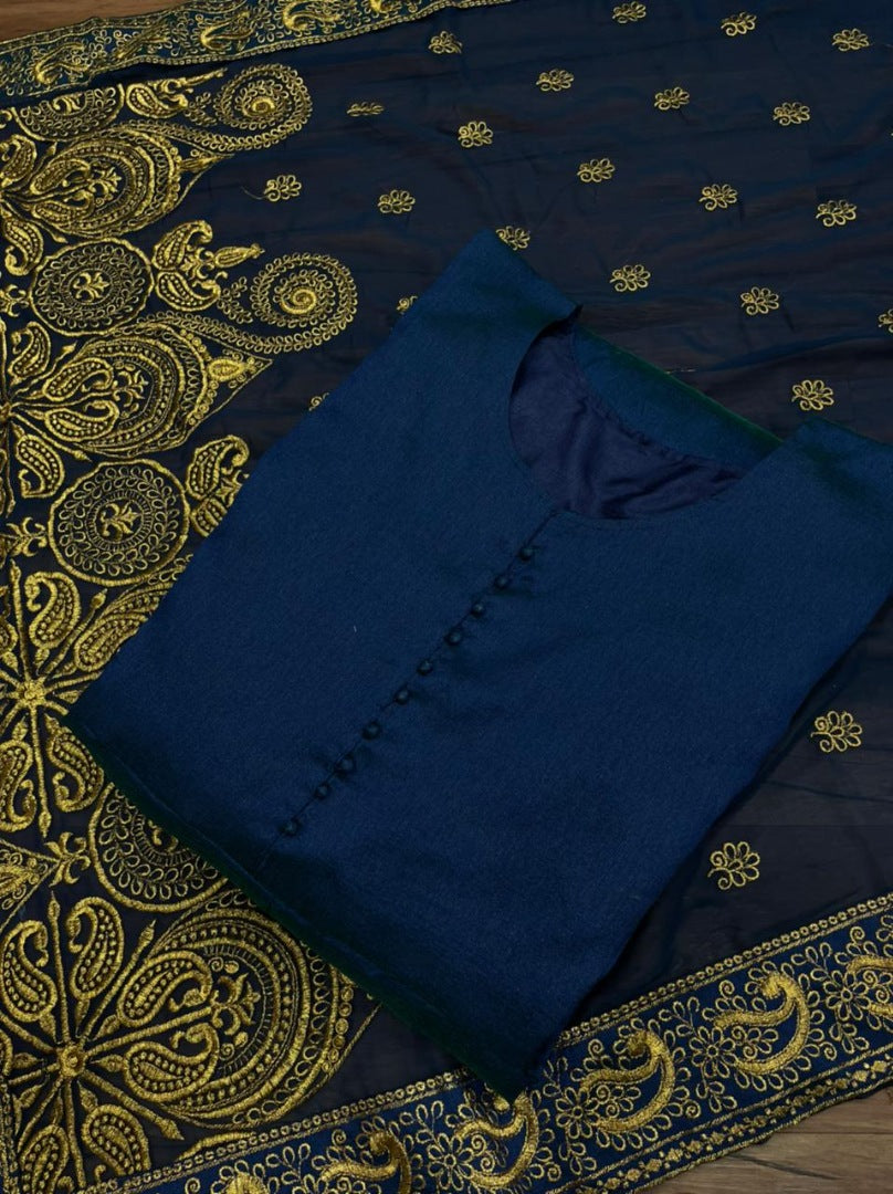 Blue phantom plain button work gown