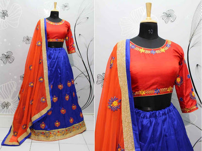 blue phantom silk embroidered festival wear lehenga choli