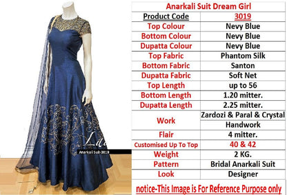 Blue phantom silk handworked wedding anarkali suit