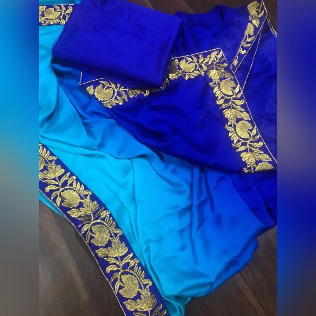 blue rangoli silk embroidered border partywear saree