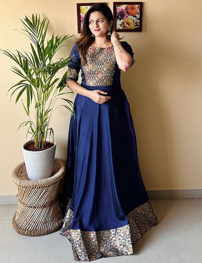 Blue rangoli weaving work gown