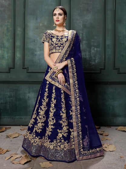 Blue raw silk heavy dori and sequence work wedding lehenga