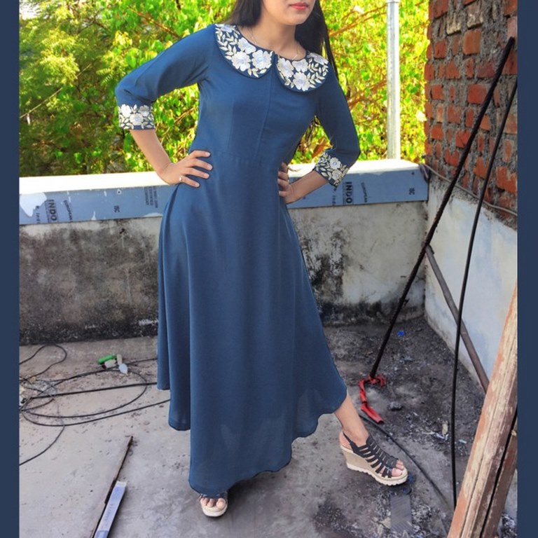 Blue reyon silk beautiful full summer kurti