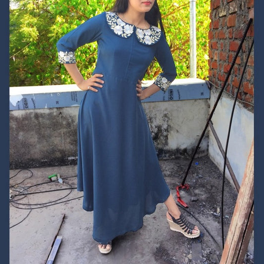 Blue reyon silk beautiful full summer kurti