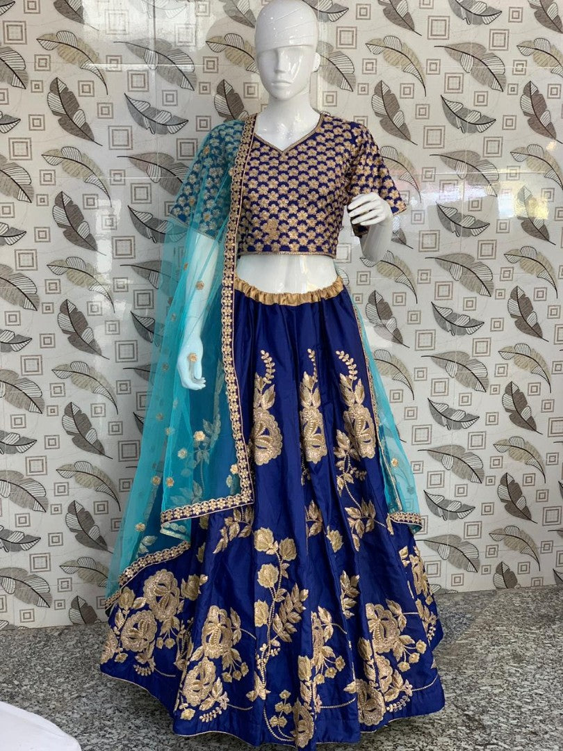 Blue ruby silk heavy designer embroidered wedding lehenga