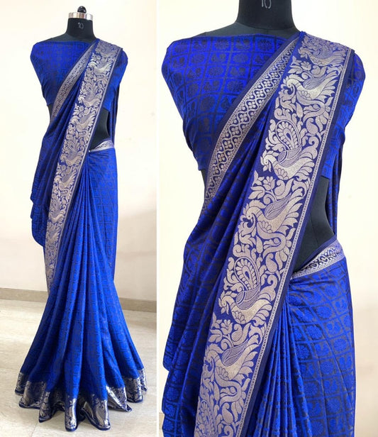 Blue sana silk jacquard saree