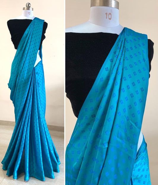 Blue satin jacquard saree