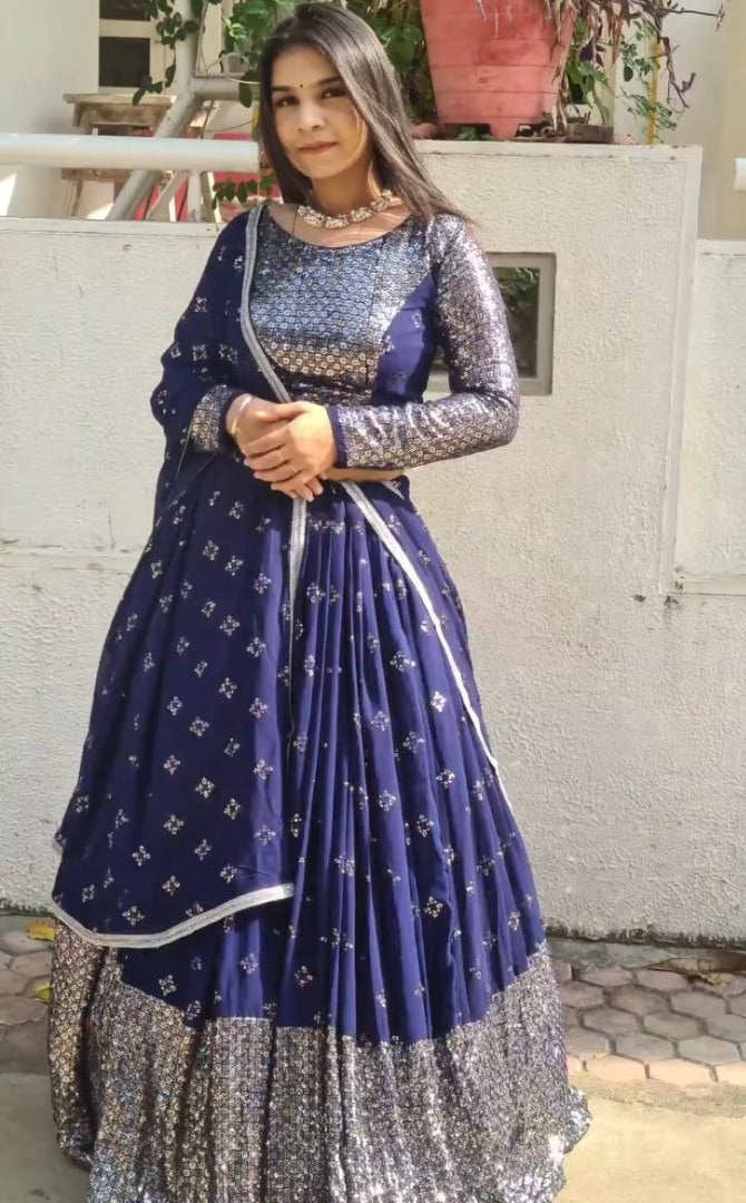Blue sequence embroidery worked wedding lehenga choli