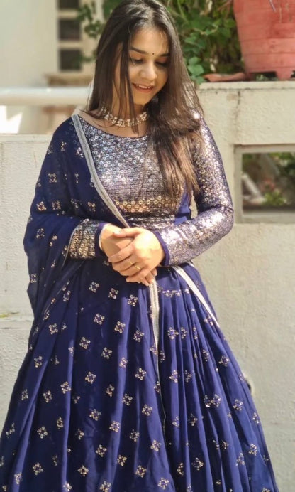 Blue sequence embroidery worked wedding lehenga choli