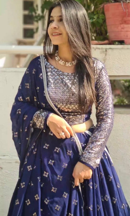 Blue sequence embroidery worked wedding lehenga choli