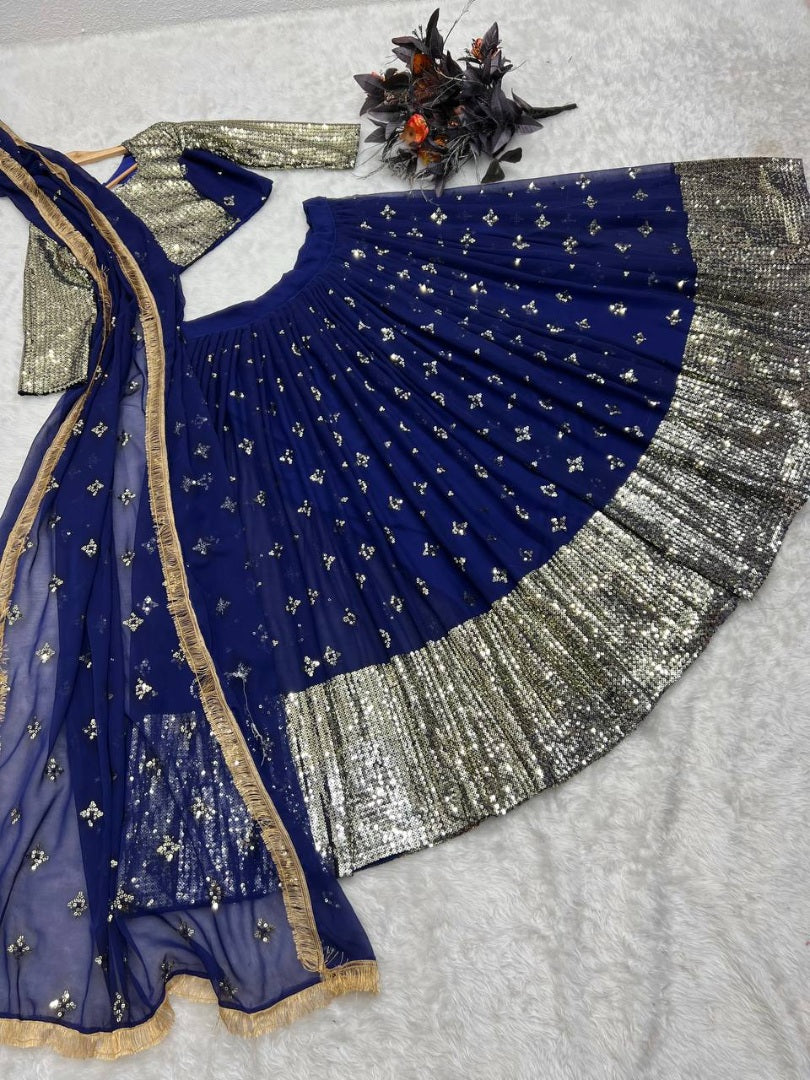 Blue sequence embroidery worked wedding lehenga choli