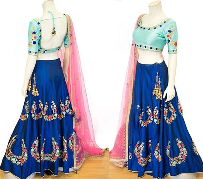 Blue silk embroidered navratri festival wear lehenga choli