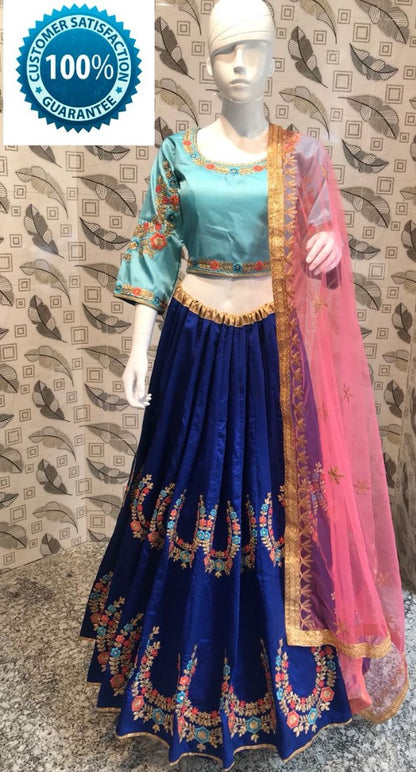 Blue silk embroidered navratri festival wear lehenga choli