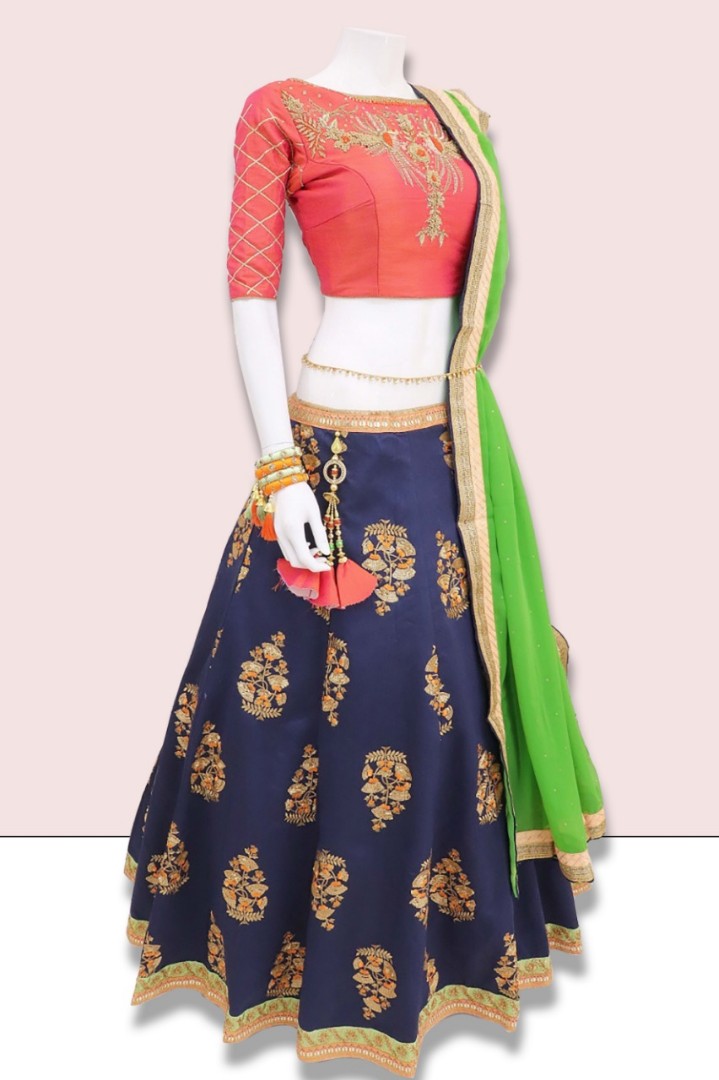 Blue silk embroidered traditional festival wear lehenga choli